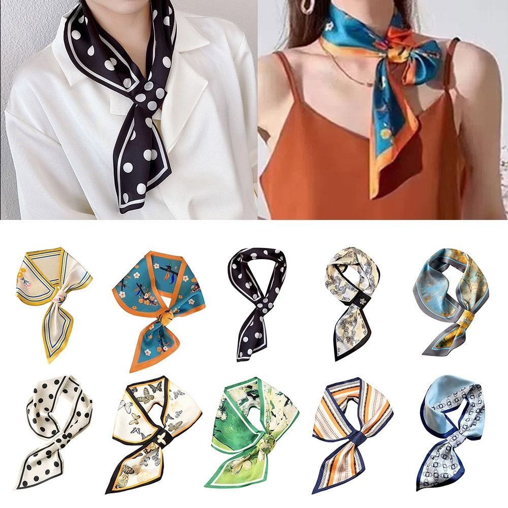 Silk Neck Scarf - ファッション日焼け止めシルクスカーフスナップファスナー薄型よだれかけネッカチーフネックウォーマー春秋