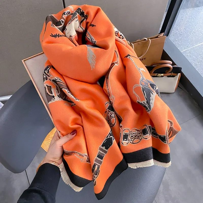 Woven Scarf Blanket - 2024 高級暖かいパシュミナショール女性スカーフ厚い冬旅行ポンチョカシミヤラップ Bufana デザインプリントブランケットカジュアル Echarpe