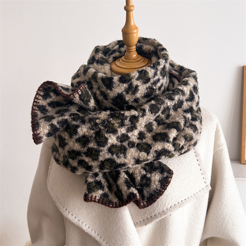 秋冬ヒョウ柄スカーフ女性高級防風暖かいシシンナスパシュミナシ - Woven Scarf Blanket のレビューと価格
