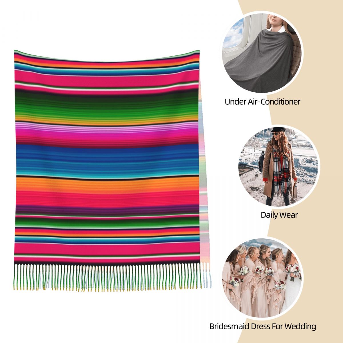 メキシカンブランケット ストライプ フィエスタ セラペ スカ - Woven Scarf Blanket のレビューと価格