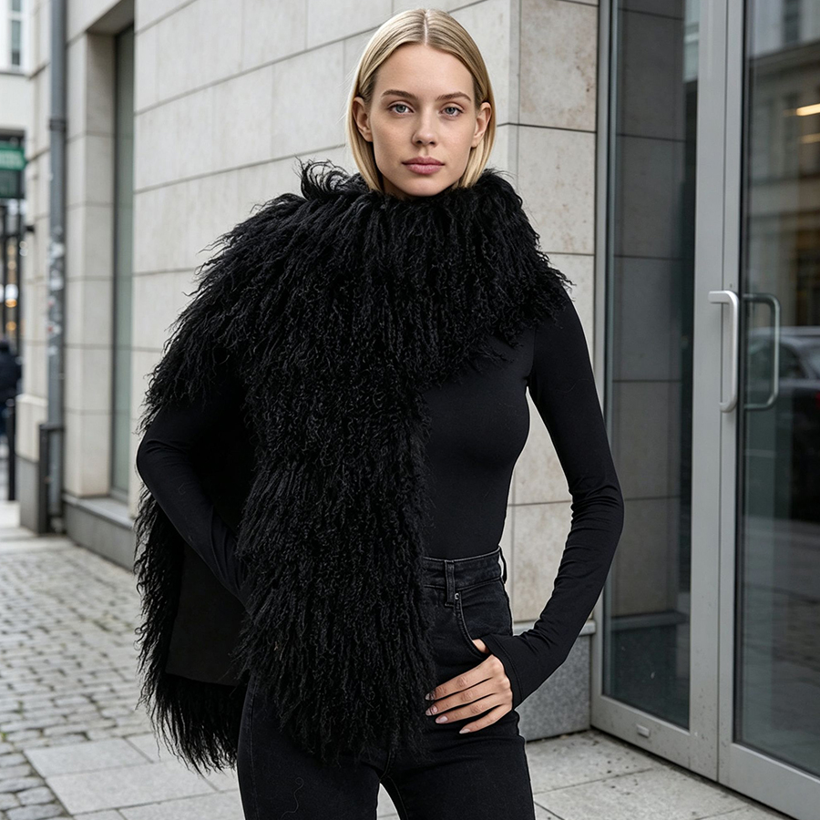 長めの茶色のモンゴル産ファーのスカーフ、天然のラムファーのシ - Stole Wedding Shawl のレビューと価格