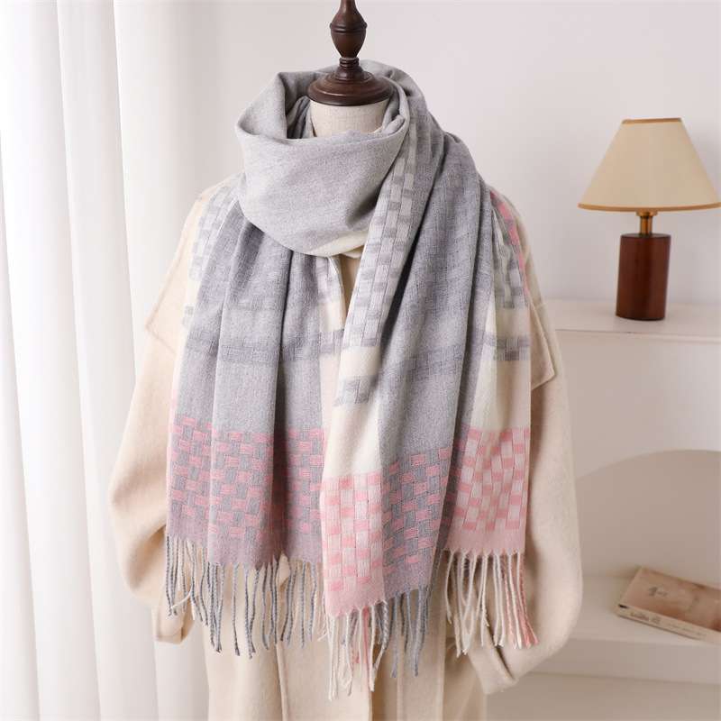 高級ブランドカシミヤ製レディースチェック柄スカーフ、冬用暖か - Woven Scarf Blanket のレビューと価格
