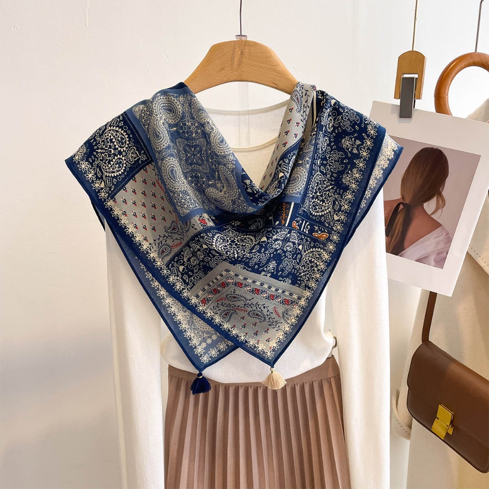 タッセルスカーフ女性スクエアコットン感覚ショールラップスカー - Bandana Cotton のレビューと価格