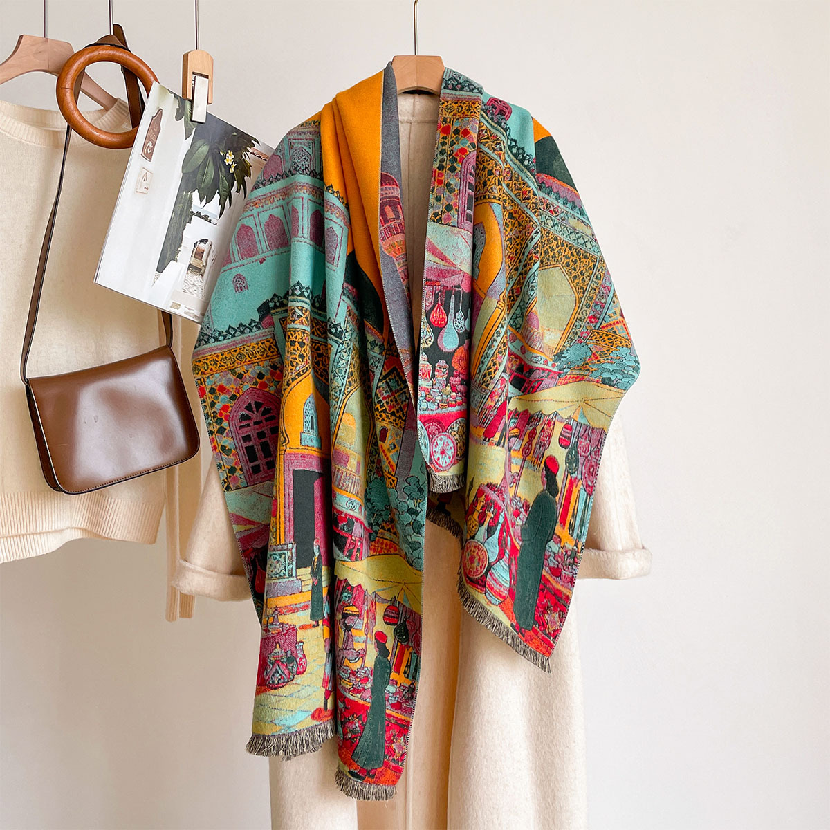 女性用イミテーションカシミヤスカーフ リバーシブルケルチーフ - Woven Scarf Blanket のレビューと価格