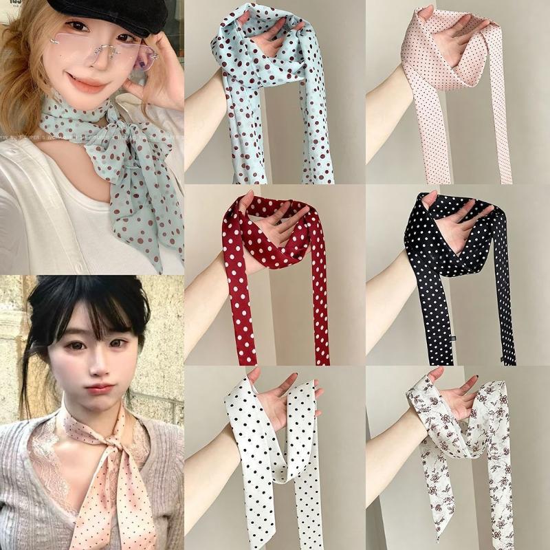 水玉模様の花柄プリントシルクスカーフ薄いネックスカーフヘアバ - Ascot Neck Scarf のレビューと価格