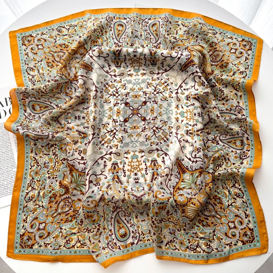2025年シルクショールスクエアスカーフ、女性用プリントヘッ - Bandana Cotton のレビューと価格